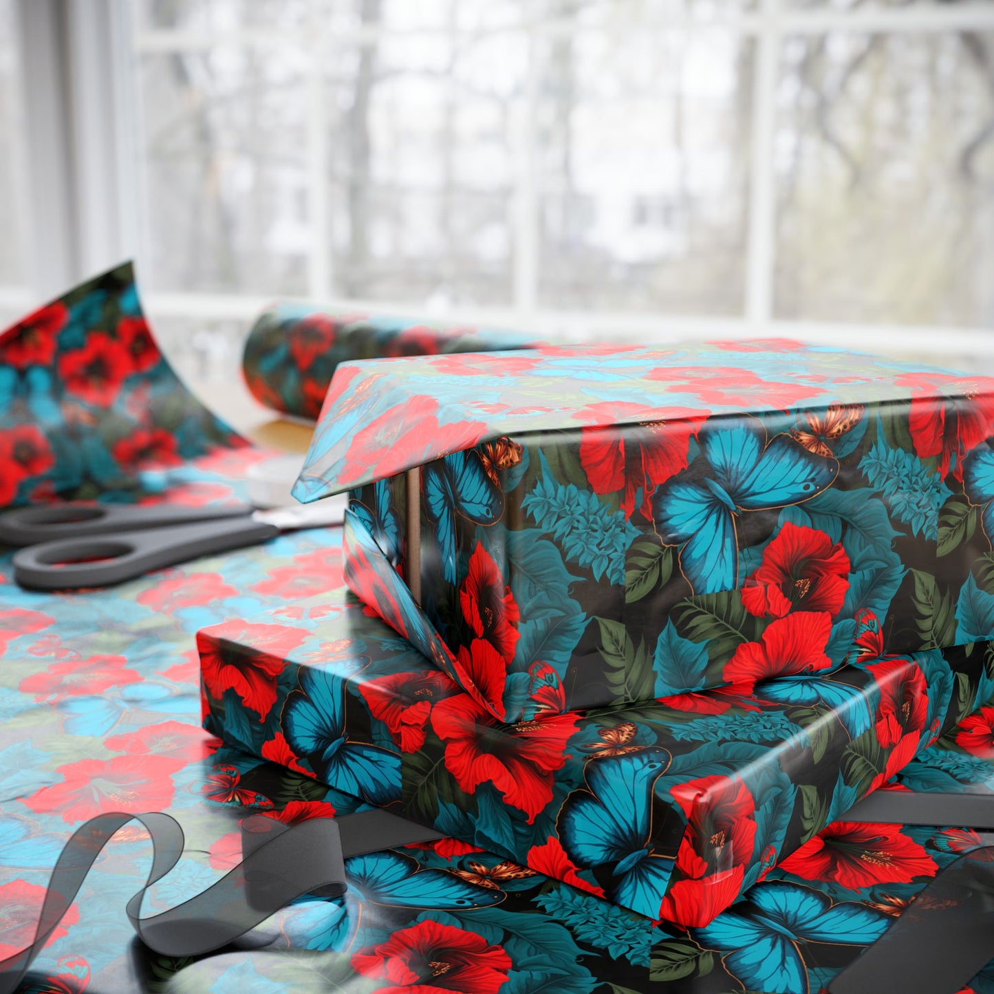 Vibrant Floral Wrapping Paper, Gift Wrap for Birthdays, Holidays, Celebrations, Unique Home Decor, Craft Projects