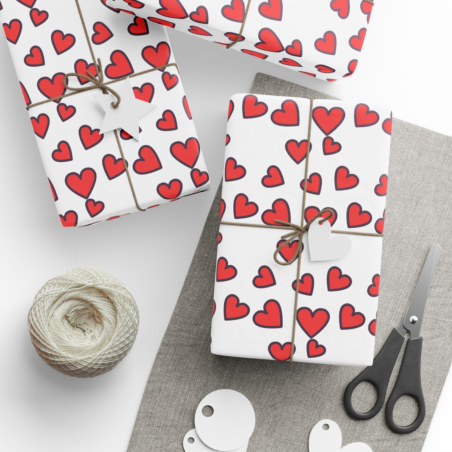 Festive Heart Wrapping Paper, Valentine's Gift Wrap, Love Bows, Holiday Decor, Cute Gift Packaging, Party Supplies