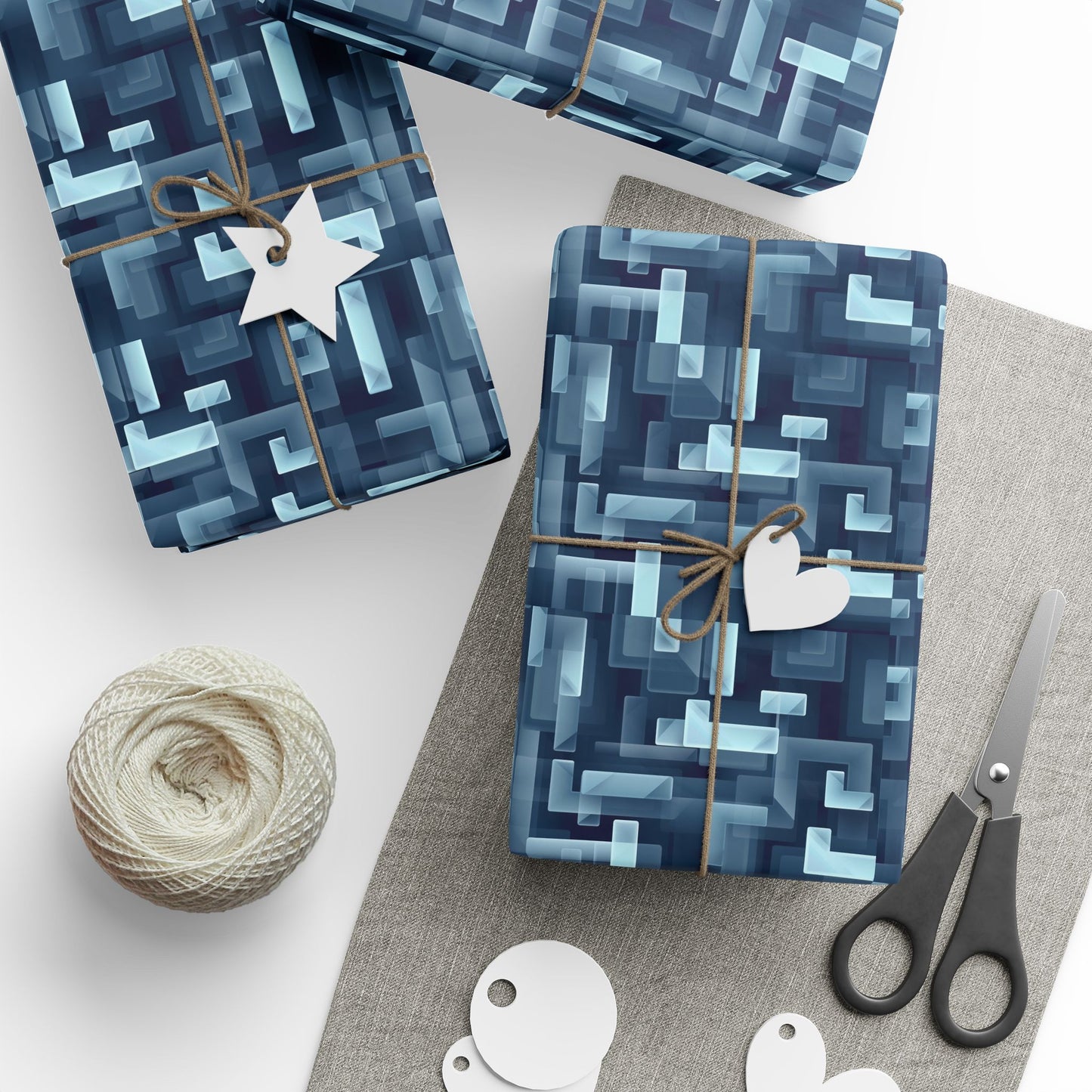 Modern Geometric Wrapping Paper Roll, Blue Abstract Gift Wrap, Stylish Packaging for All Occasions, Birthday, Holiday, Wedding, Celebration