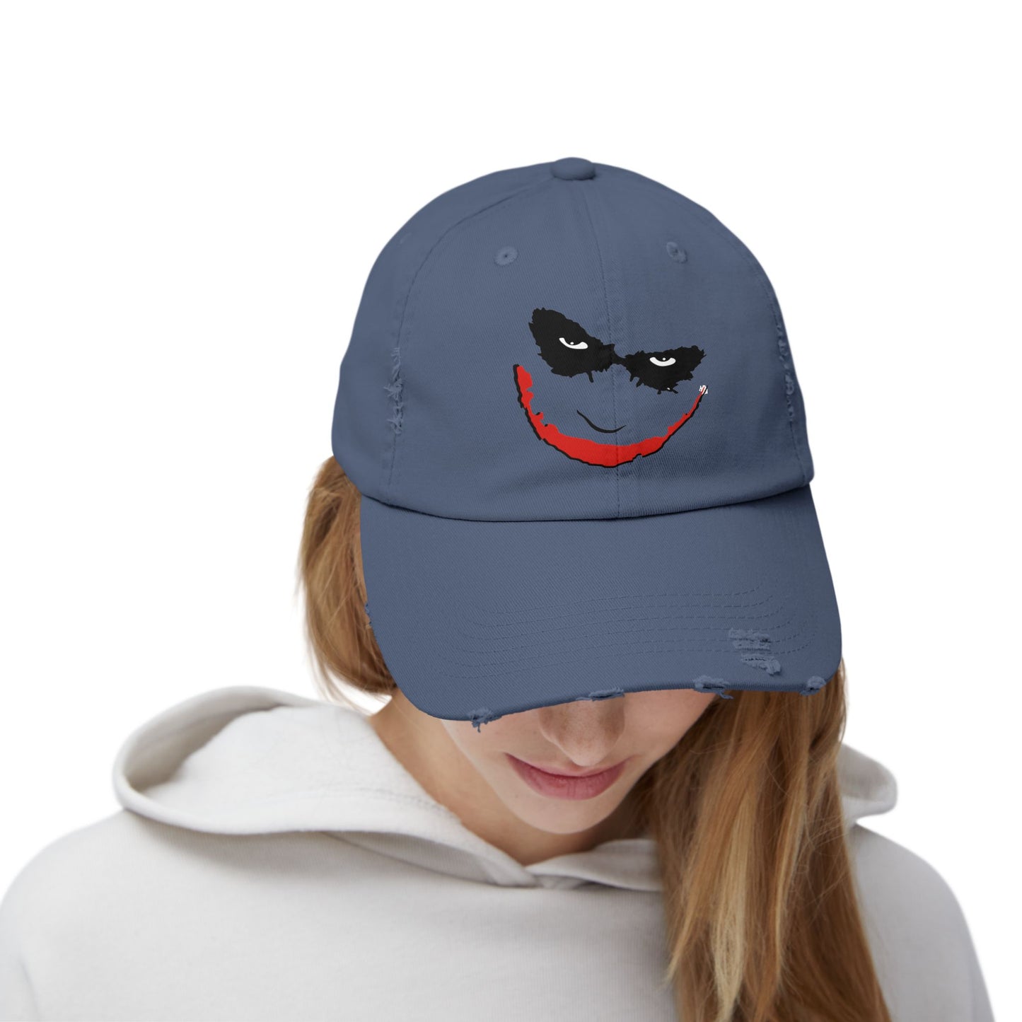 Distressed Joker Cap - Unisex Adjustable Hat for Casual Wear, Halloween, Comic Con, Gift for Fans, Vintage Style