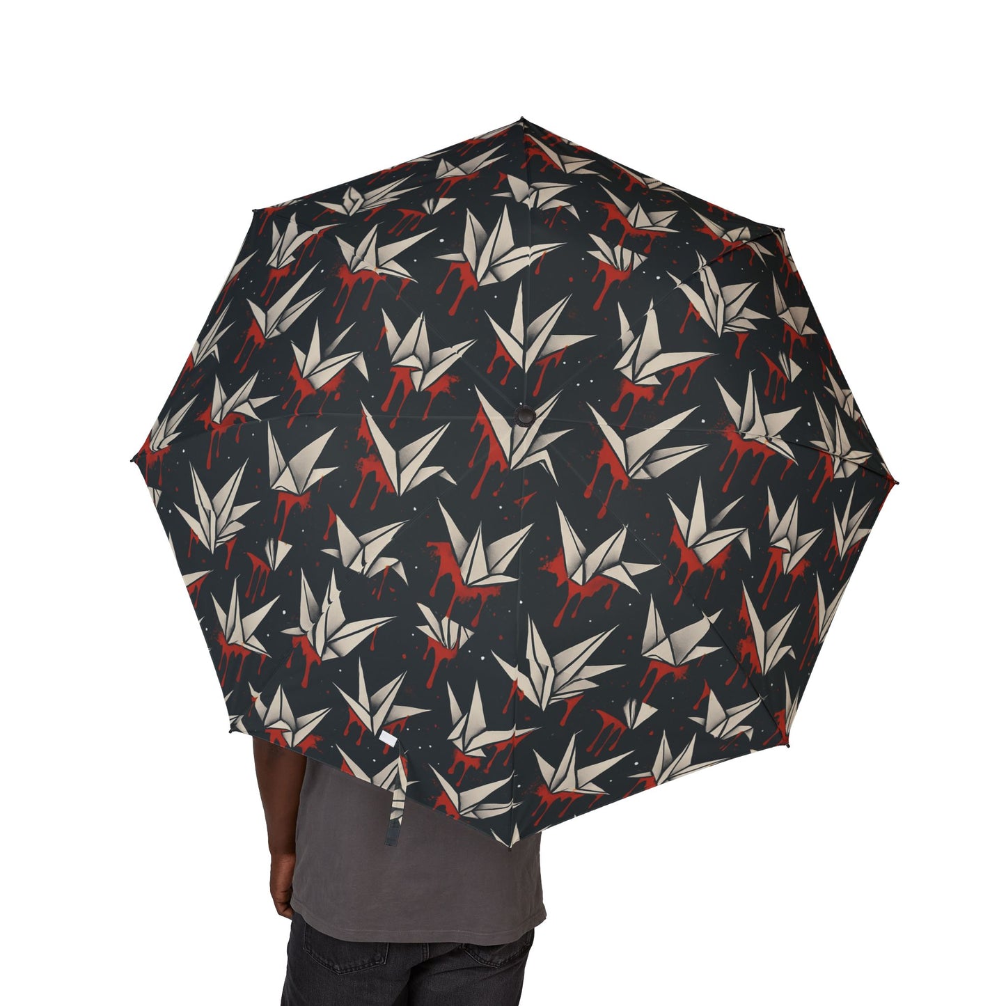 Stylish Semi-Automatic Umbrella with Crane Print | Travel, Rainy Days, Outdoor Events, Gifts, Fashion Accessories