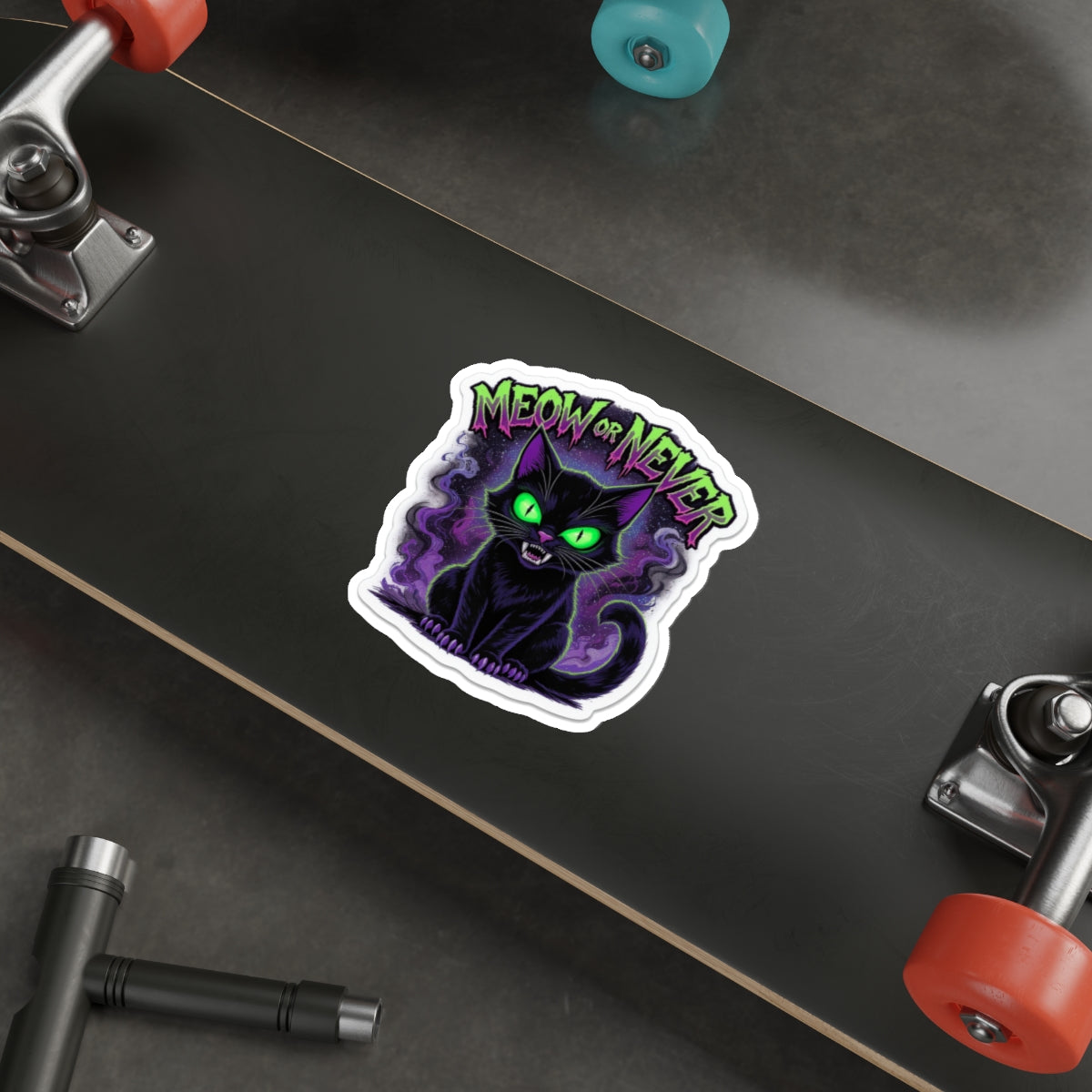 Meow or Never Cat Die-Cut Stickers, Cute Cat Lover Gift, Halloween Decor, Laptop Stickers, Witchy Aesthetic, Fun Cat Art