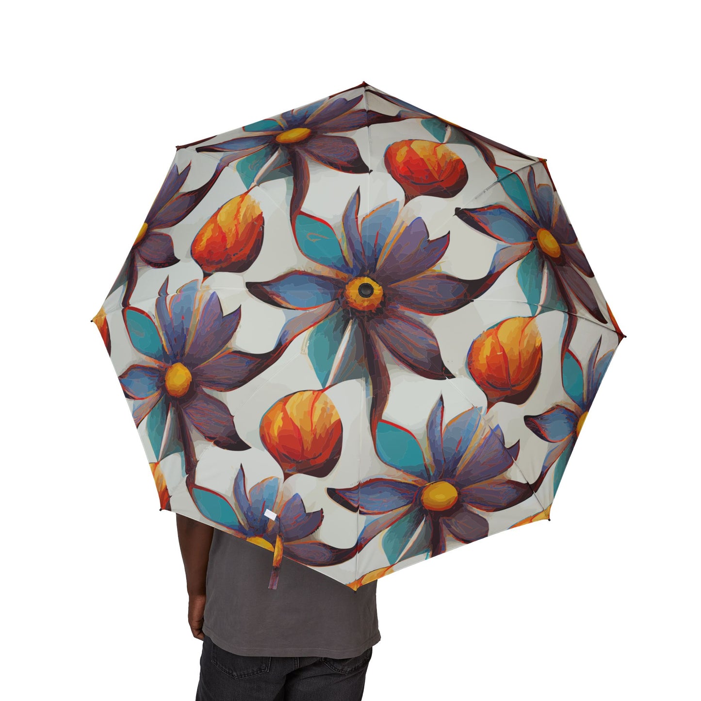 Floral Pattern Semi-Automatic Foldable Umbrella | Stylish Rain Gear, Elegant Gift, Travel-friendly, Lightweight, Chic Outdoor Accessory