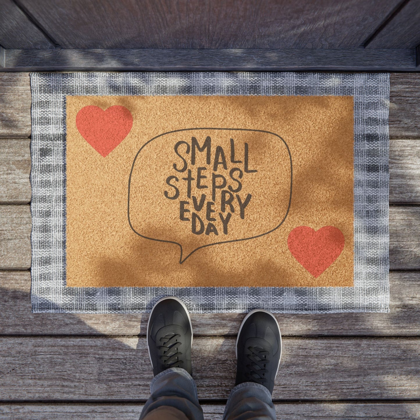 Inspirational Doormat, Small Steps Every Day Welcome Mat, Heart Design Entry Rug, Motivational Home Decor, Housewarming Gift