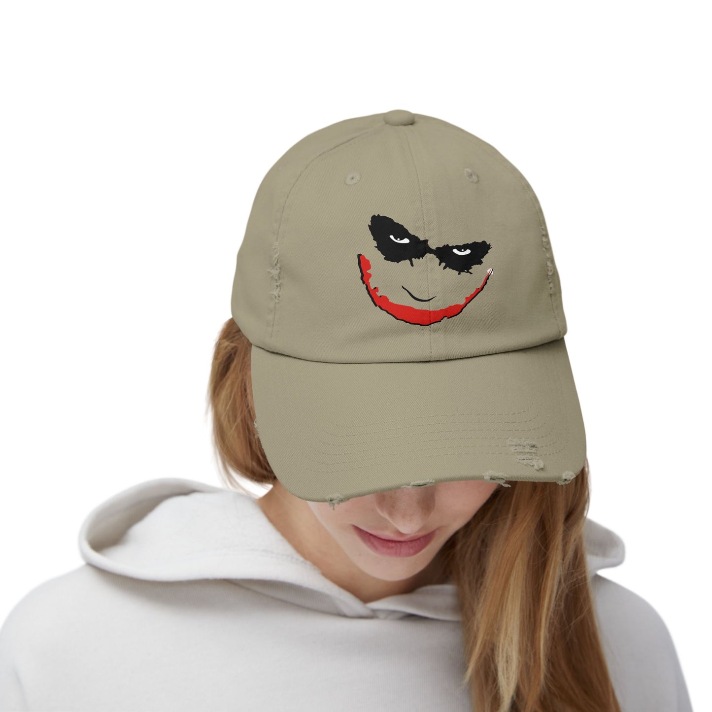 Distressed Joker Cap - Unisex Adjustable Hat for Casual Wear, Halloween, Comic Con, Gift for Fans, Vintage Style