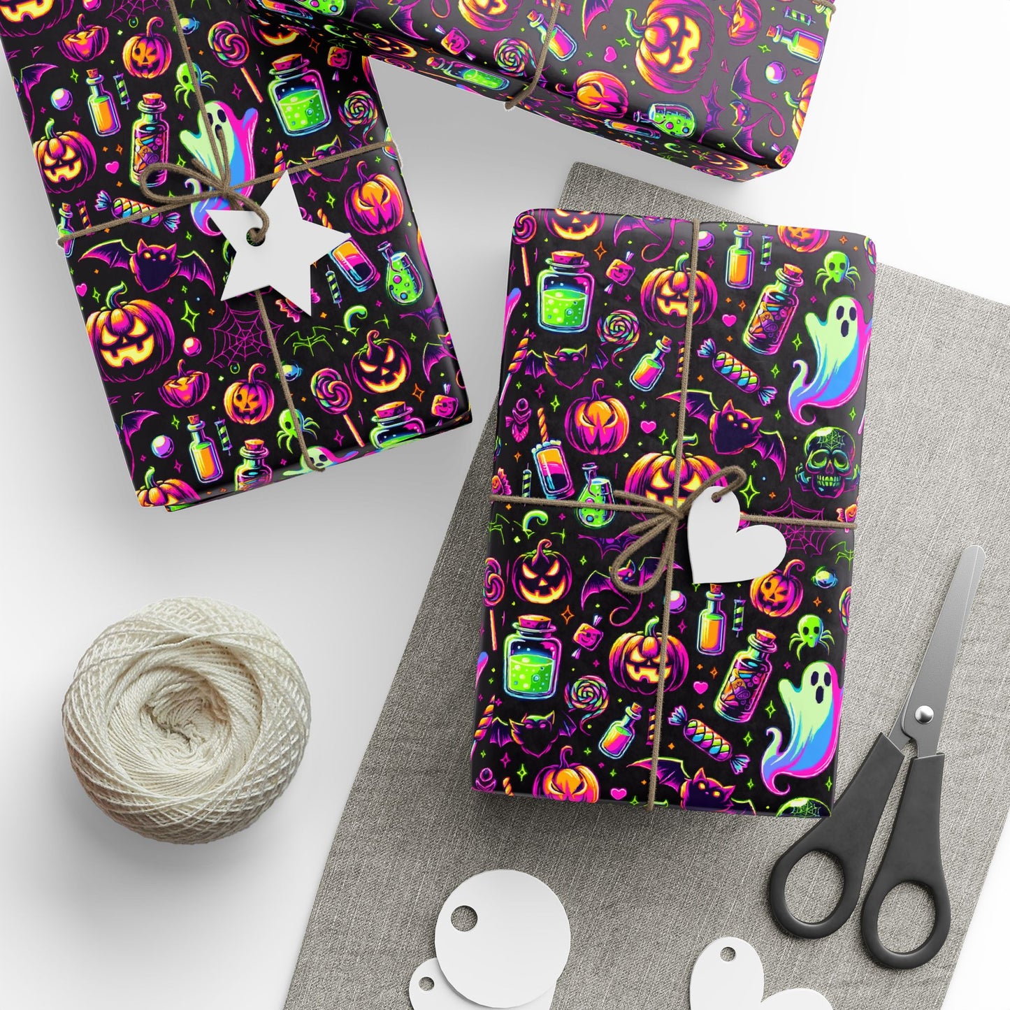Vibrant Halloween Wrapping Paper, Colorful Gift Wrap for Birthdays, Parties, and Holidays, Unique Patterns and Designs