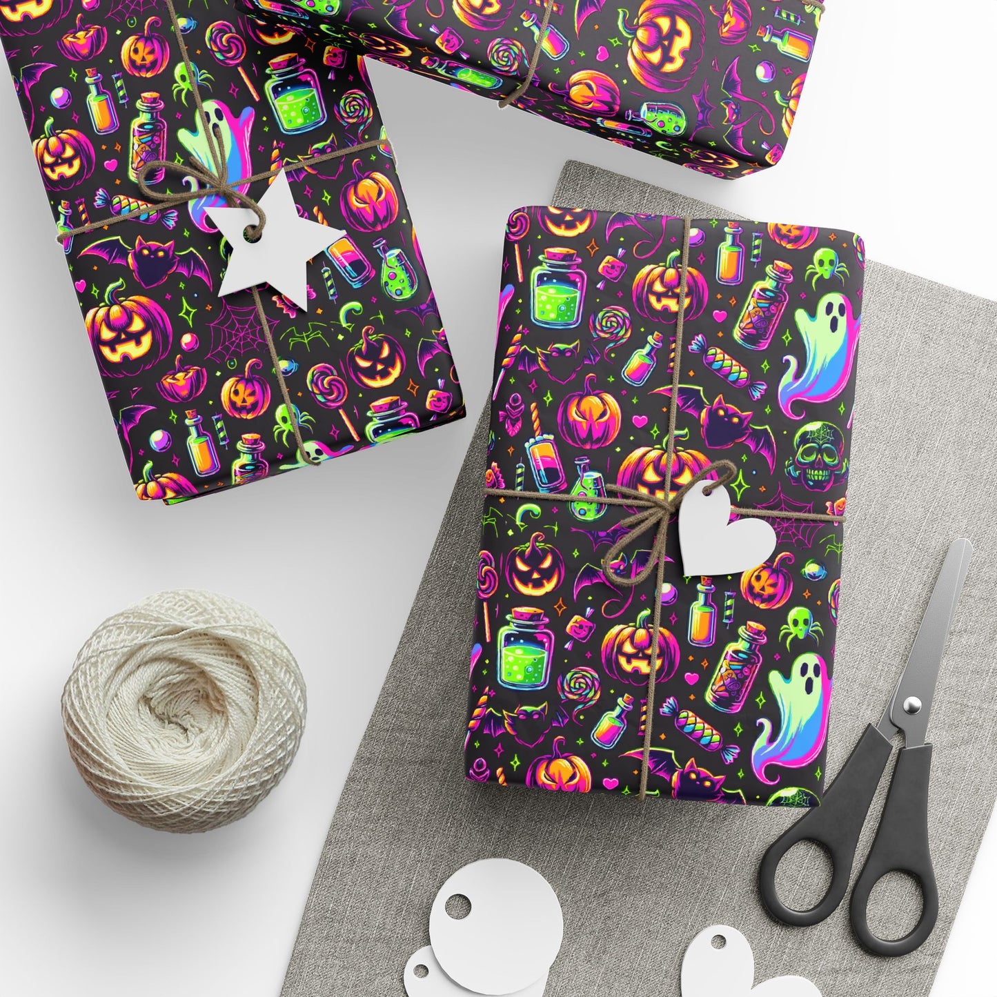 Vibrant Halloween Wrapping Paper, Colorful Gift Wrap for Birthdays, Parties, and Holidays, Unique Patterns and Designs