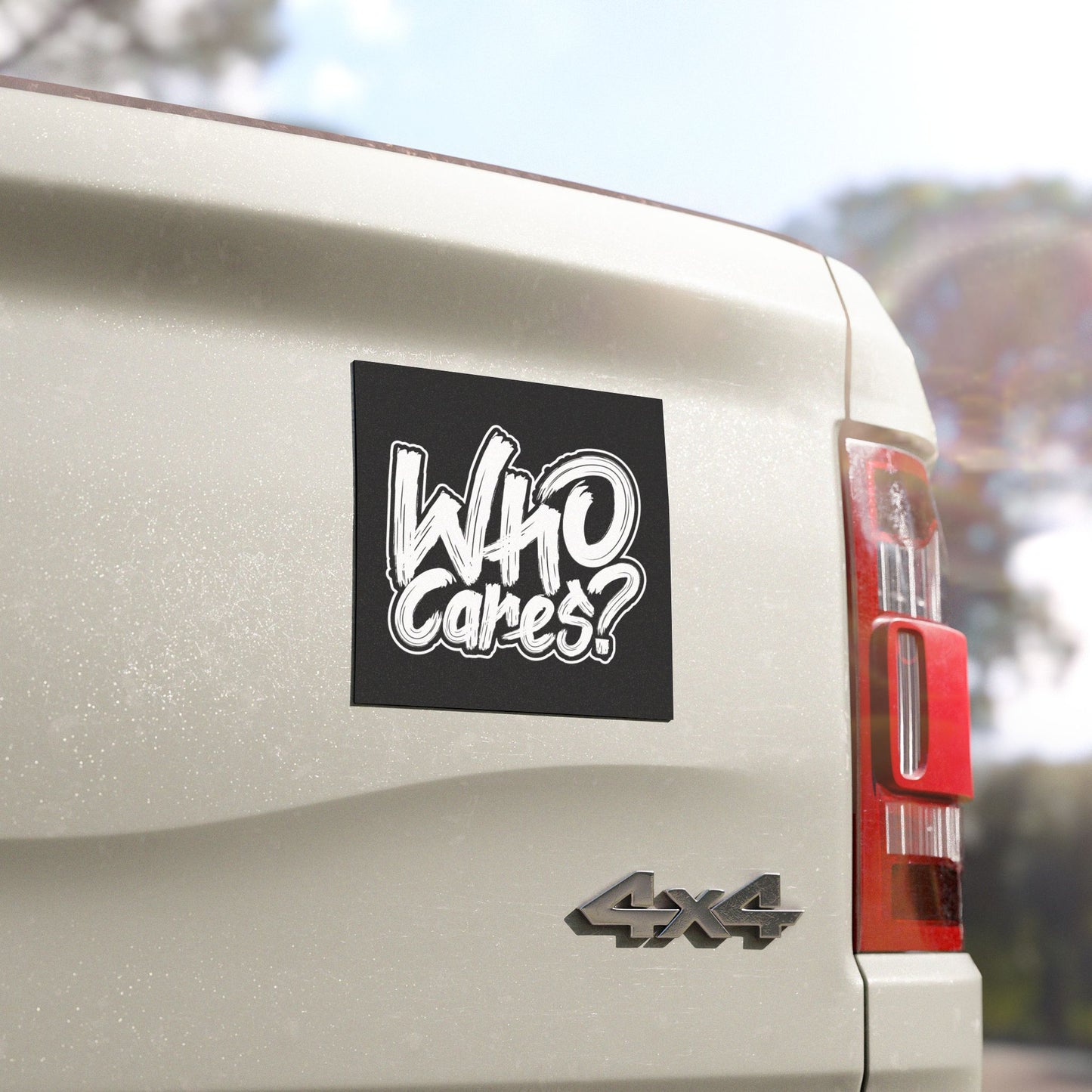 Bold 'Who Cares?' Car Magnet - Fun Vehicle Decor, Car Ornament, Attitude Magnet, Gift for Friends, Humor Car Accessory