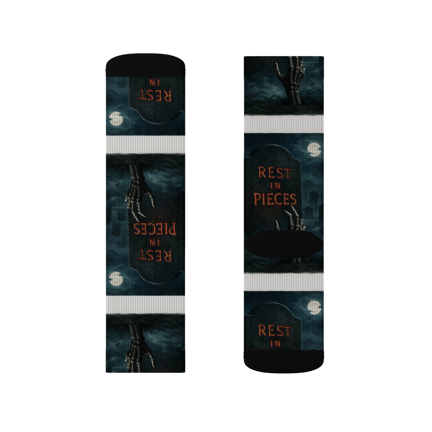 Gothic Themed Sublimation Socks, Perfect Gift for Halloween, Cosplay Accessories, Comfortable Footwear, Unique Fashion, Rest in Pieces