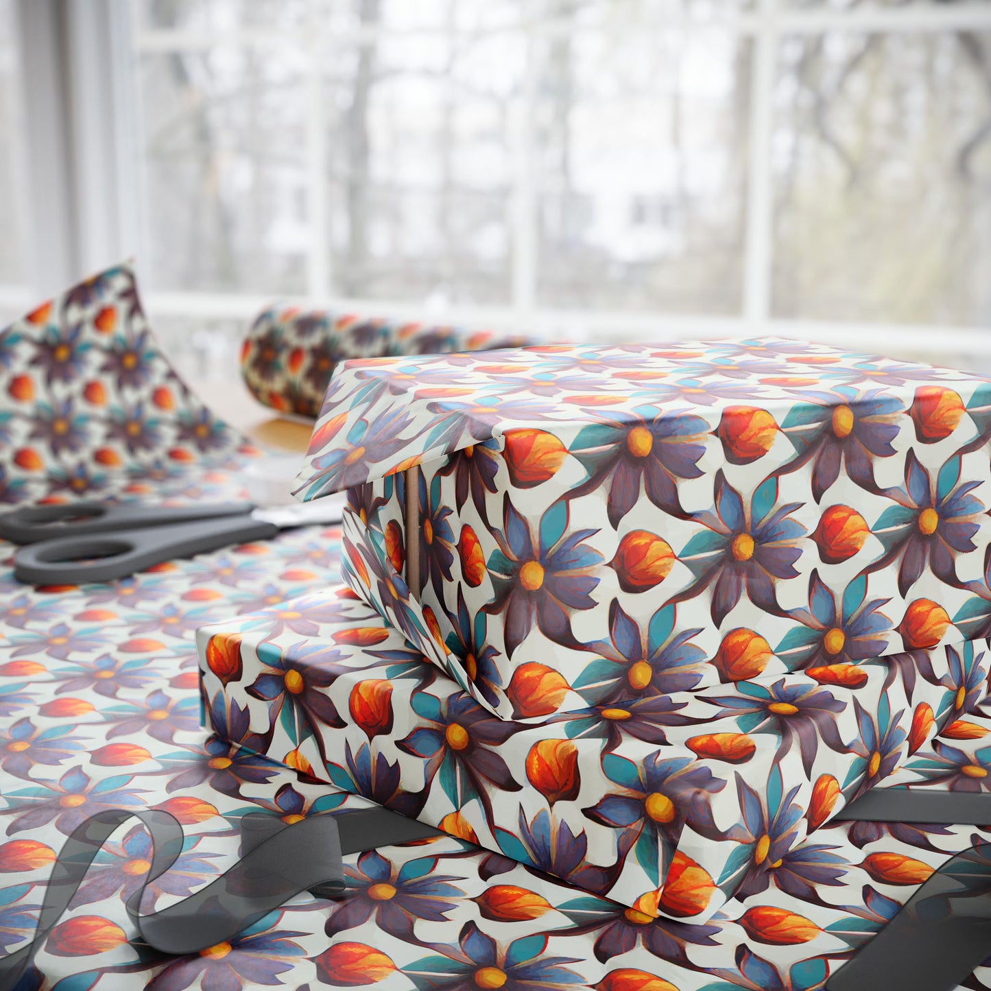 Artistic Wrapping Paper Roll, Eco-Friendly Gift Wrap for Birthdays, Holidays, Weddings, Handmade Gift Wrap, Floral Design
