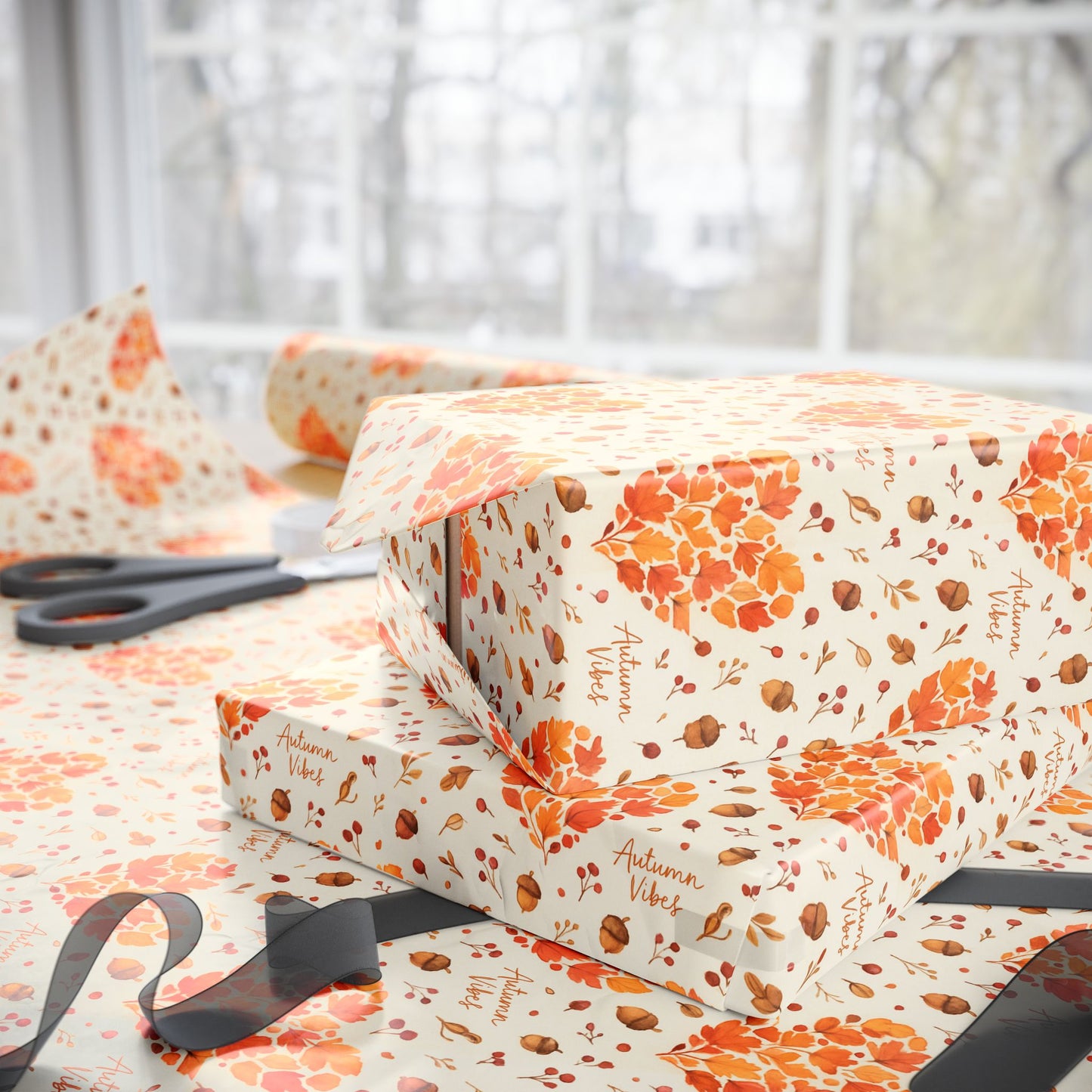Autumn-Inspired Wrapping Papers, Eco-Friendly Gift Wrap, Fall Floral Design, Perfect for Thanksgiving, Birthdays, Holiday Celebrations