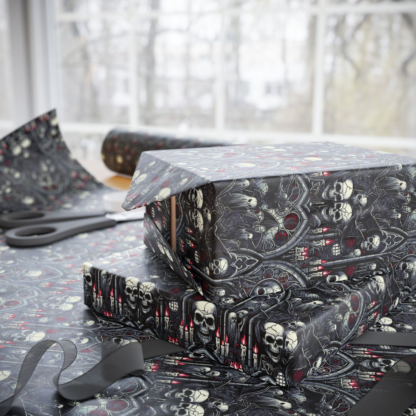 Gothic Skull Wrapping Paper - Unique Gift Wrap for Halloween, Birthdays, Parties, Celebrations, Occasions