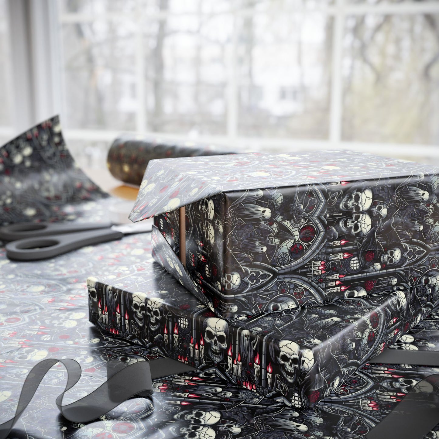Gothic Skull Wrapping Paper - Unique Gift Wrap for Halloween, Birthdays, Parties, Celebrations, Occasions