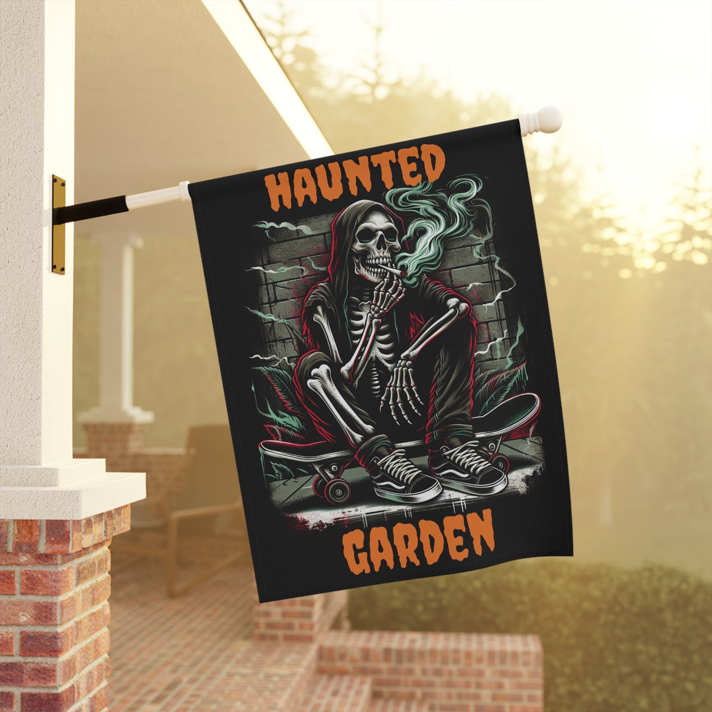 Haunted Garden Banner, Spooky Outdoor Decor, Halloween Garden Flag, Gothic Home Decor, Creepy Garden Sign, Skull Themed Decoration