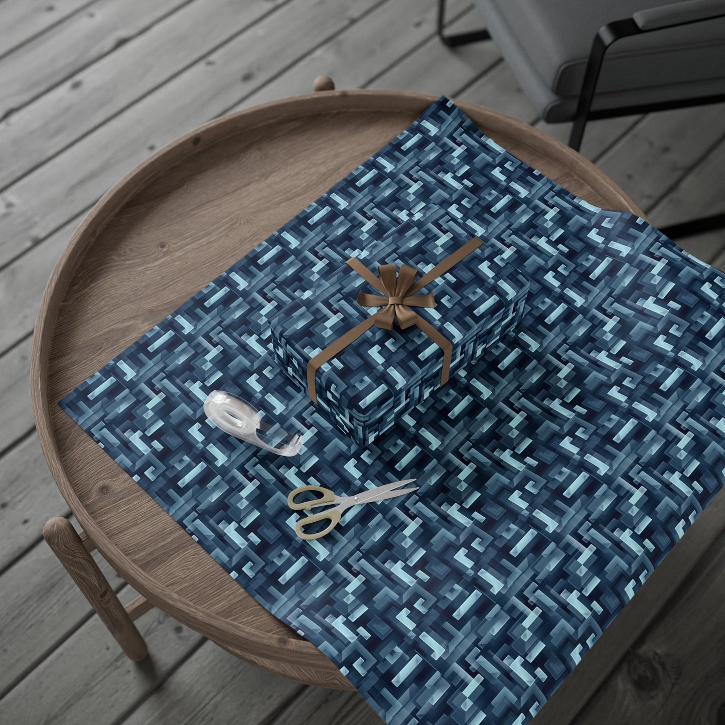 Modern Geometric Wrapping Paper Roll, Blue Abstract Gift Wrap, Stylish Packaging for All Occasions, Birthday, Holiday, Wedding, Celebration