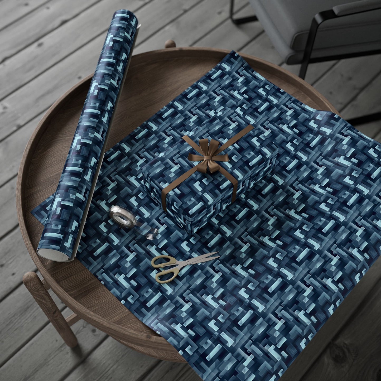 Modern Geometric Wrapping Paper Roll, Blue Abstract Gift Wrap, Stylish Packaging for All Occasions, Birthday, Holiday, Wedding, Celebration