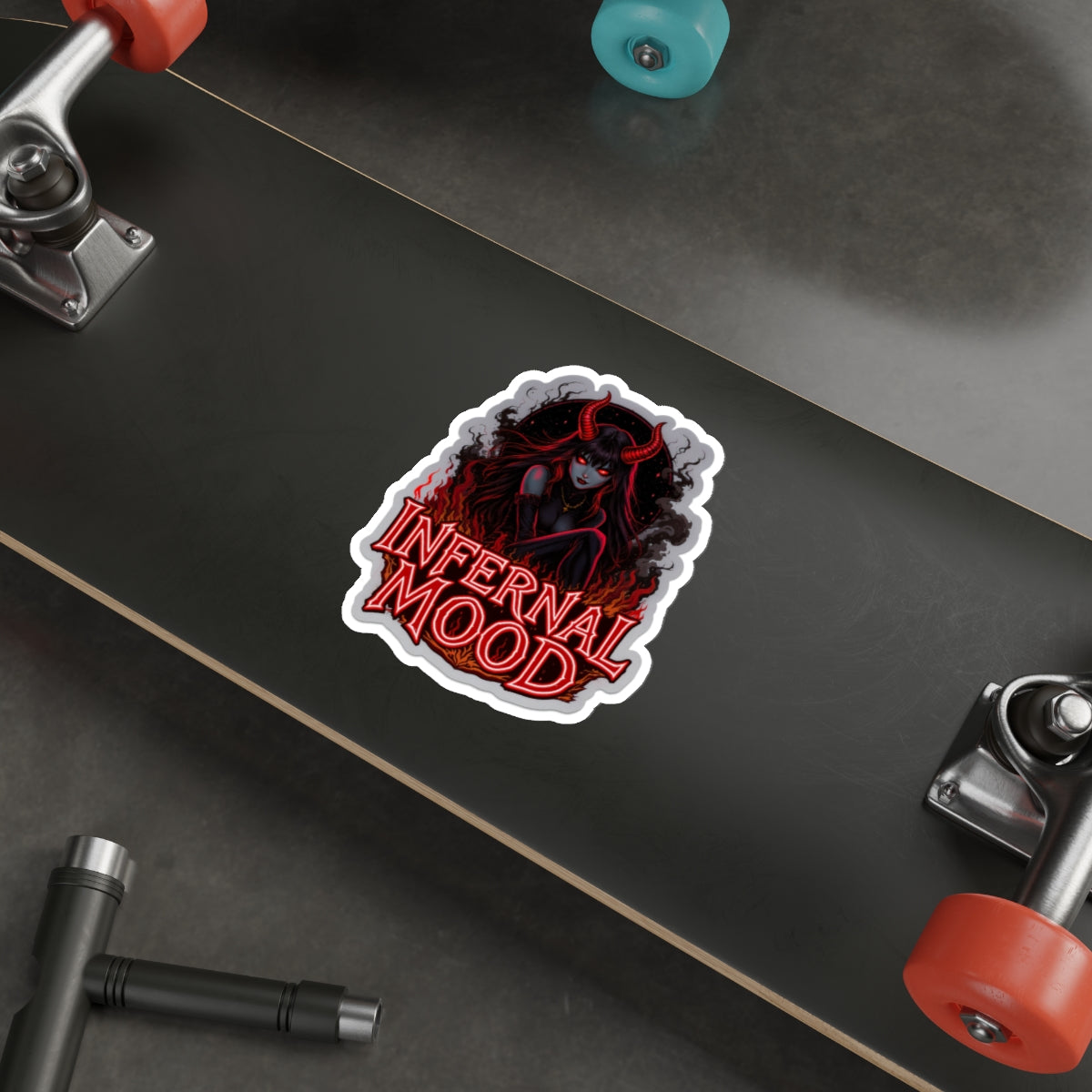 Infernal Mood Die-Cut Stickers, Gothic Aesthetic Stickers, Devilish Laptop Decor, Alternative Lifestyle, Gift for Dark Art Lovers