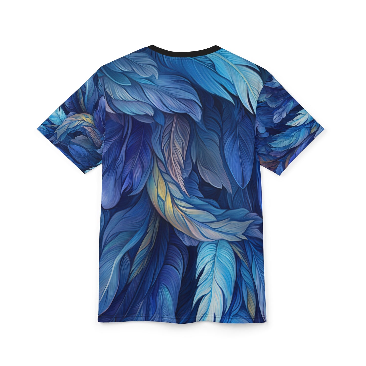 Tropical Leaf Print Unisex Cut & Sew Tee - Vibrant Coral & Navy Design for Casual Style