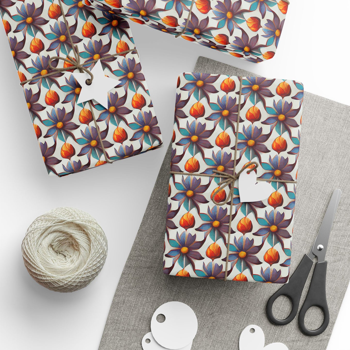Artistic Wrapping Paper Roll, Eco-Friendly Gift Wrap for Birthdays, Holidays, Weddings, Handmade Gift Wrap, Floral Design
