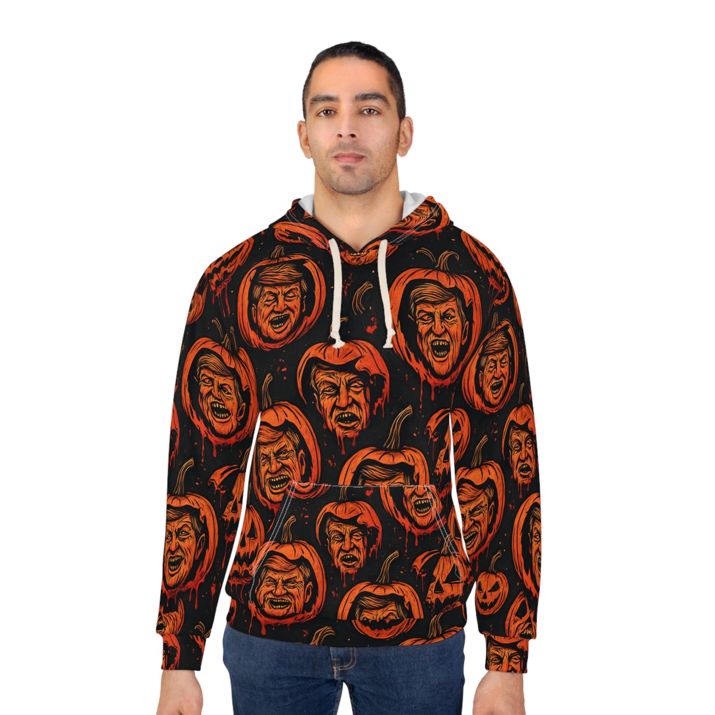Halloween Horror Unisex Pullover Hoodie, Funny Pumpkin Hoodie, Unique Graphic Hoodie, Spooky Apparel, Perfect for Fall Celebrations