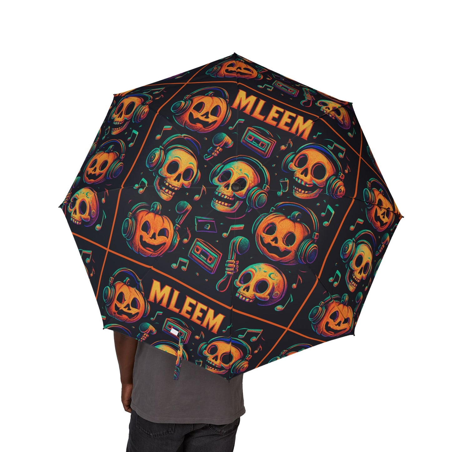 Colorful Skull Design Umbrella | Foldable, Compact Travel Umbrella, Unique Gift for Music Lovers, Rainy Day Essential, Halloween Accessory