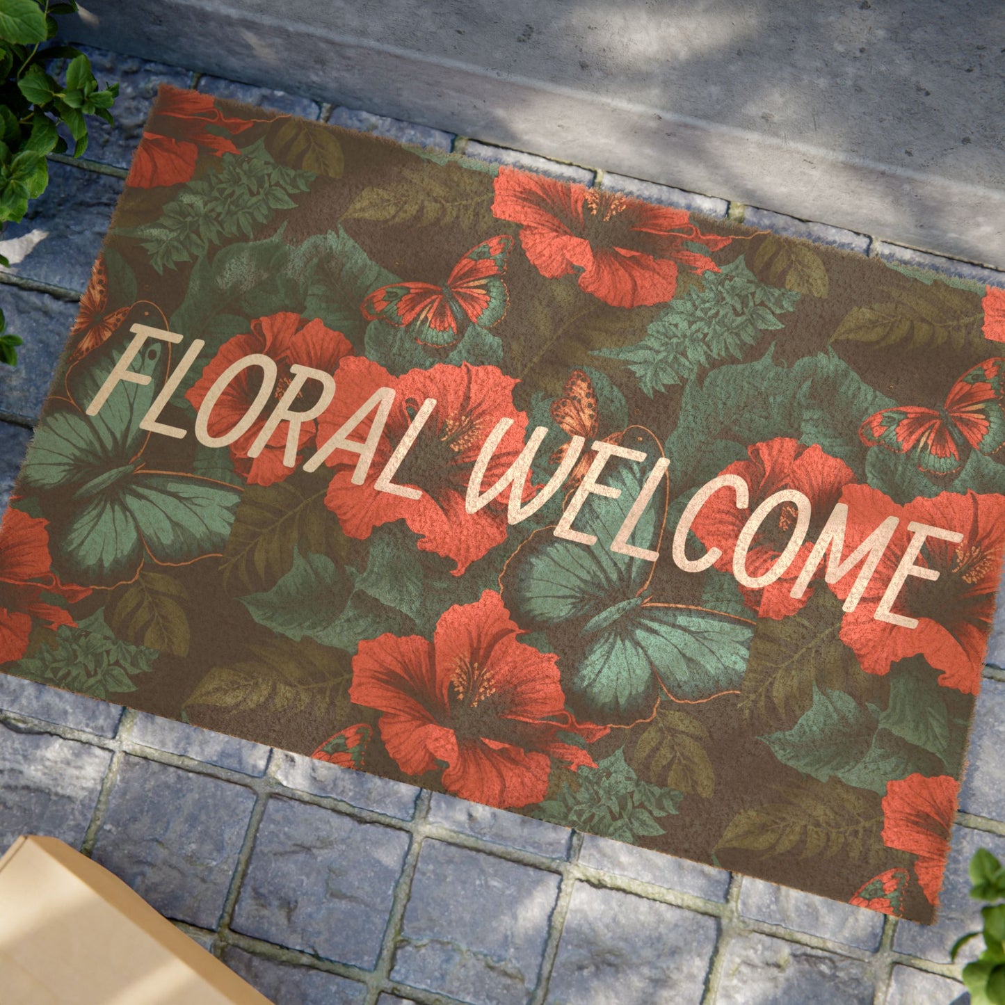 Floral Welcome Doormat - Elegant Entrance Mat, Home Decor, Housewarming Gift, Spring Decor, Outdoor Rug