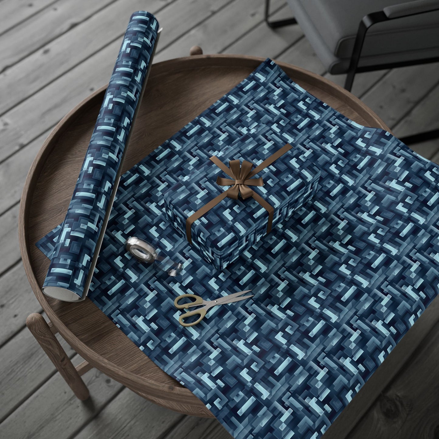 Modern Geometric Wrapping Paper Roll, Blue Abstract Gift Wrap, Stylish Packaging for All Occasions, Birthday, Holiday, Wedding, Celebration