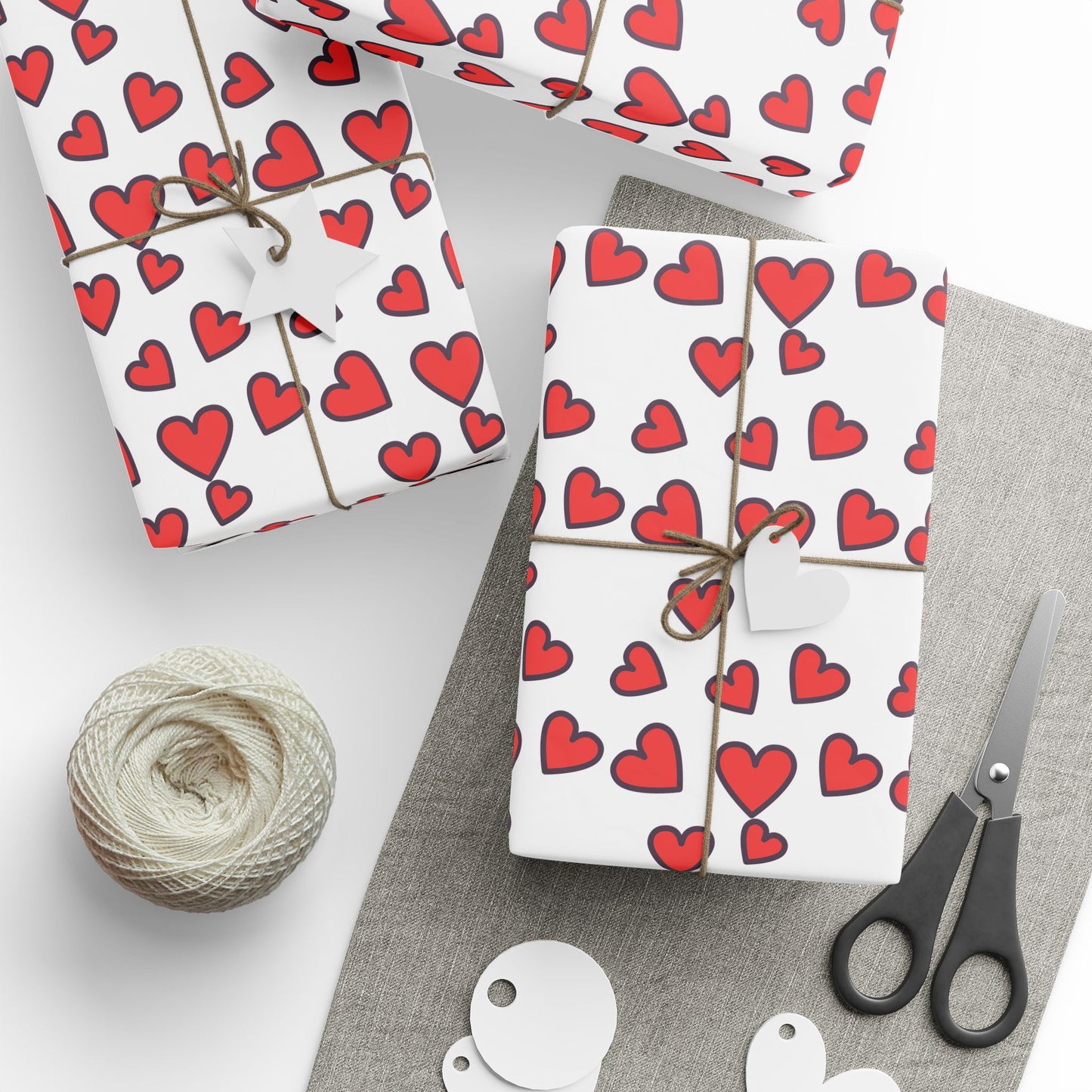 Festive Heart Wrapping Paper, Valentine's Gift Wrap, Love Bows, Holiday Decor, Cute Gift Packaging, Party Supplies