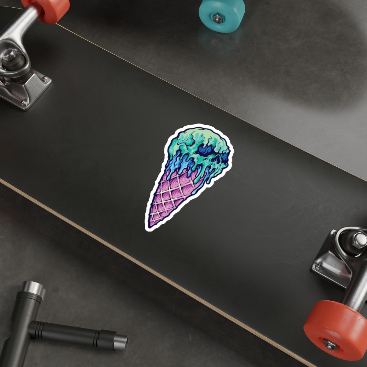 Skull Ice Cream Die-Cut Stickers, Unique Laptop Stickers, Fun Wall Decals, Cool Gift for Teens, Halloween Decor, Edgy Accessories