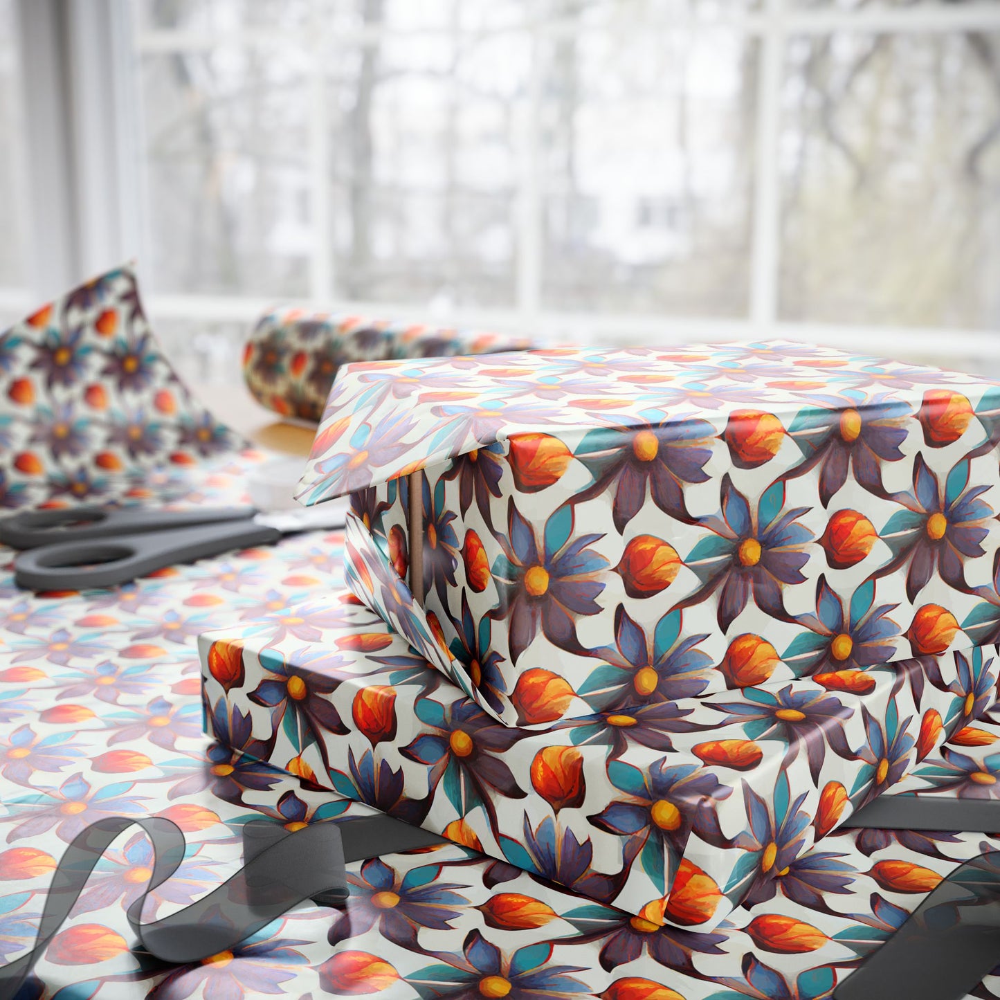 Artistic Wrapping Paper Roll, Eco-Friendly Gift Wrap for Birthdays, Holidays, Weddings, Handmade Gift Wrap, Floral Design