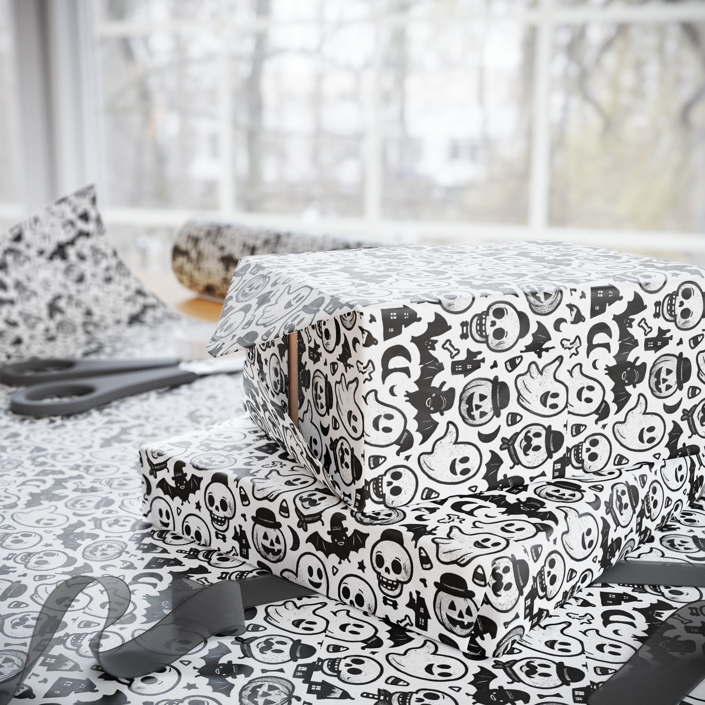 Stylish Wrapping Paper for Unique Gifts, Skull Print Gift Wrap, Halloween Party Supplies, Eco-Friendly Gift Wrapping, Home Decor Accent