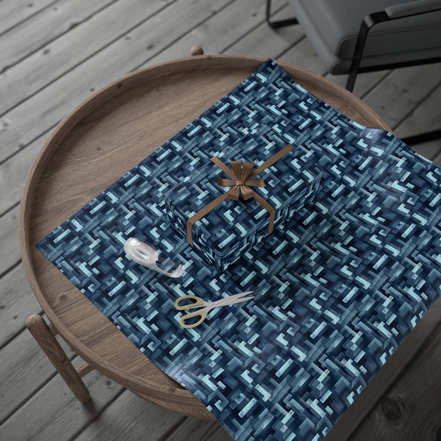 Modern Geometric Wrapping Paper Roll, Blue Abstract Gift Wrap, Stylish Packaging for All Occasions, Birthday, Holiday, Wedding, Celebration
