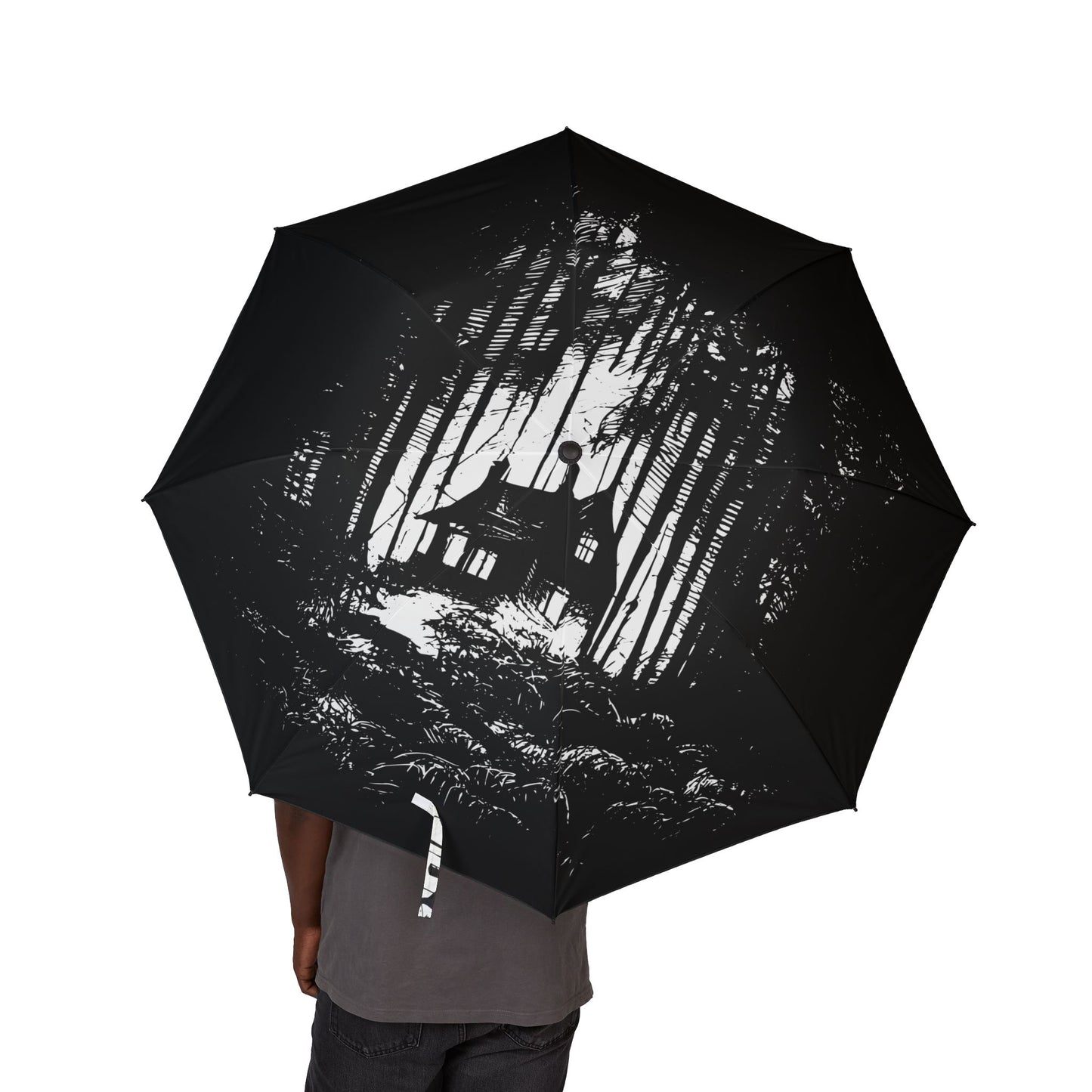 Sleek Black Semi-Automatic Umbrella - Stylish Rain Protection, Travel Accessory, Gift for Him/Her, Chic Rain Gear, Compact Folding Design