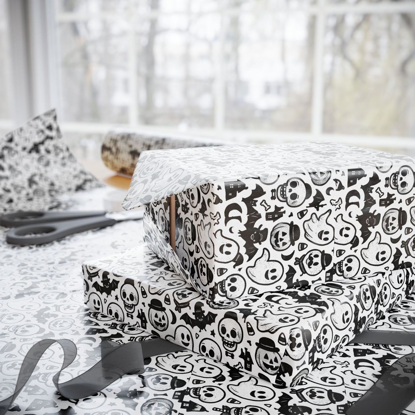 Stylish Wrapping Paper for Unique Gifts, Skull Print Gift Wrap, Halloween Party Supplies, Eco-Friendly Gift Wrapping, Home Decor Accent