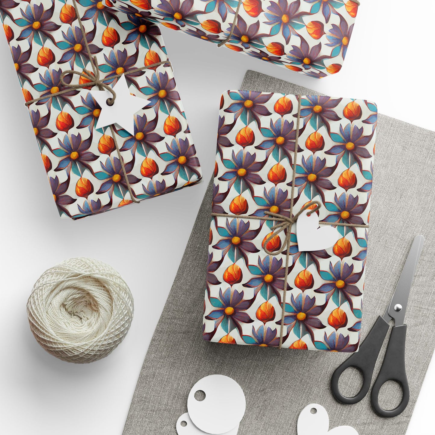 Artistic Wrapping Paper Roll, Eco-Friendly Gift Wrap for Birthdays, Holidays, Weddings, Handmade Gift Wrap, Floral Design