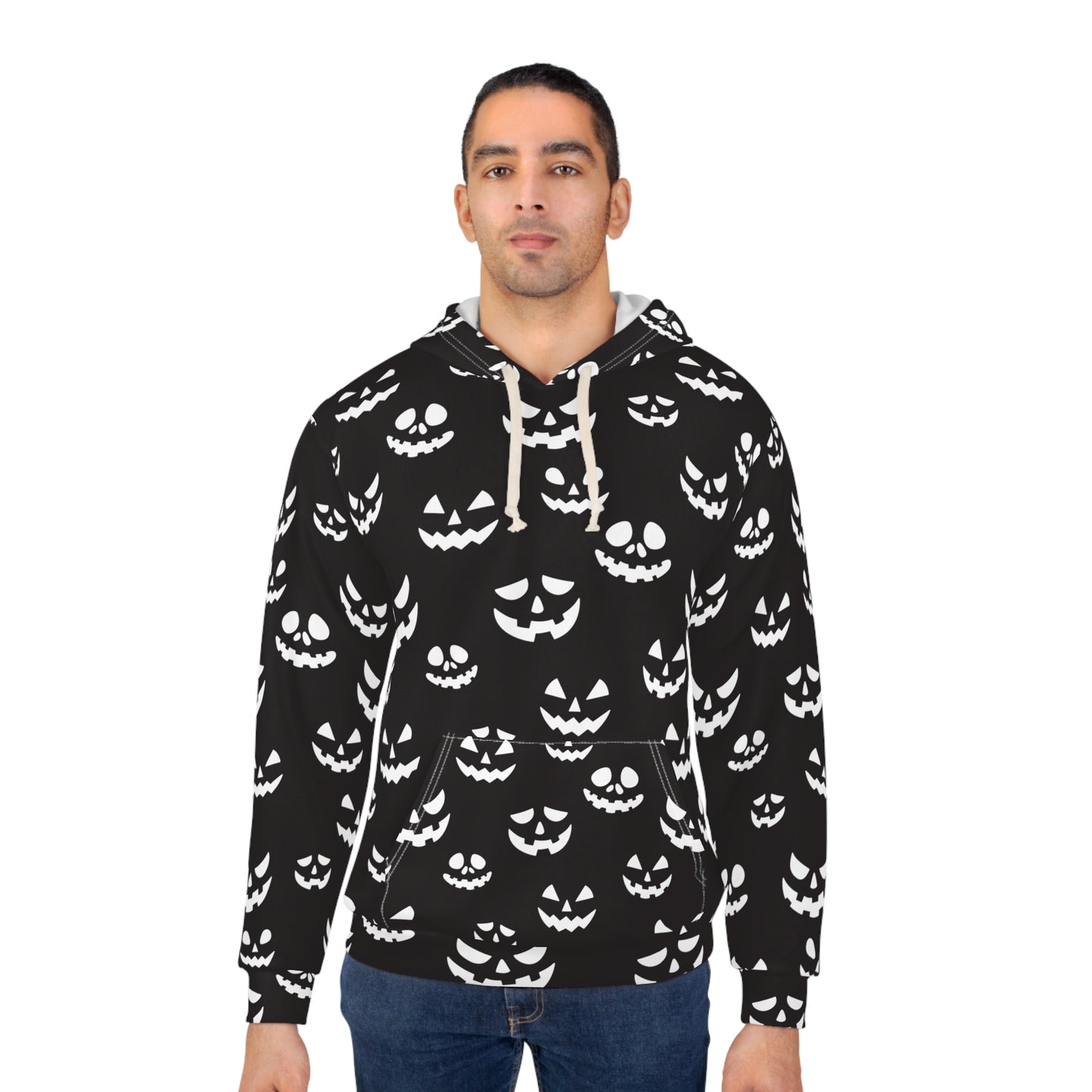 Spooky Halloween Hoodie, Unisex Pullover with Ghostly Pumpkin Print, Perfect for Fall Festivities, Cozy Halloween Apparel