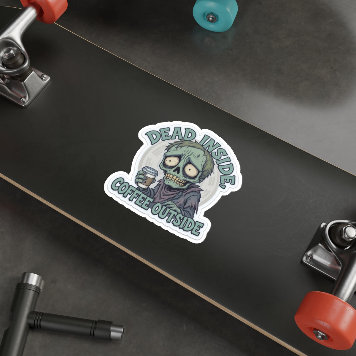 Zombie Coffee Lover Die-Cut Stickers, Cute Vinyl Stickers for Laptops, Drinkware, Halloween Decor, Funny Gifts, Zombie Aesthetic