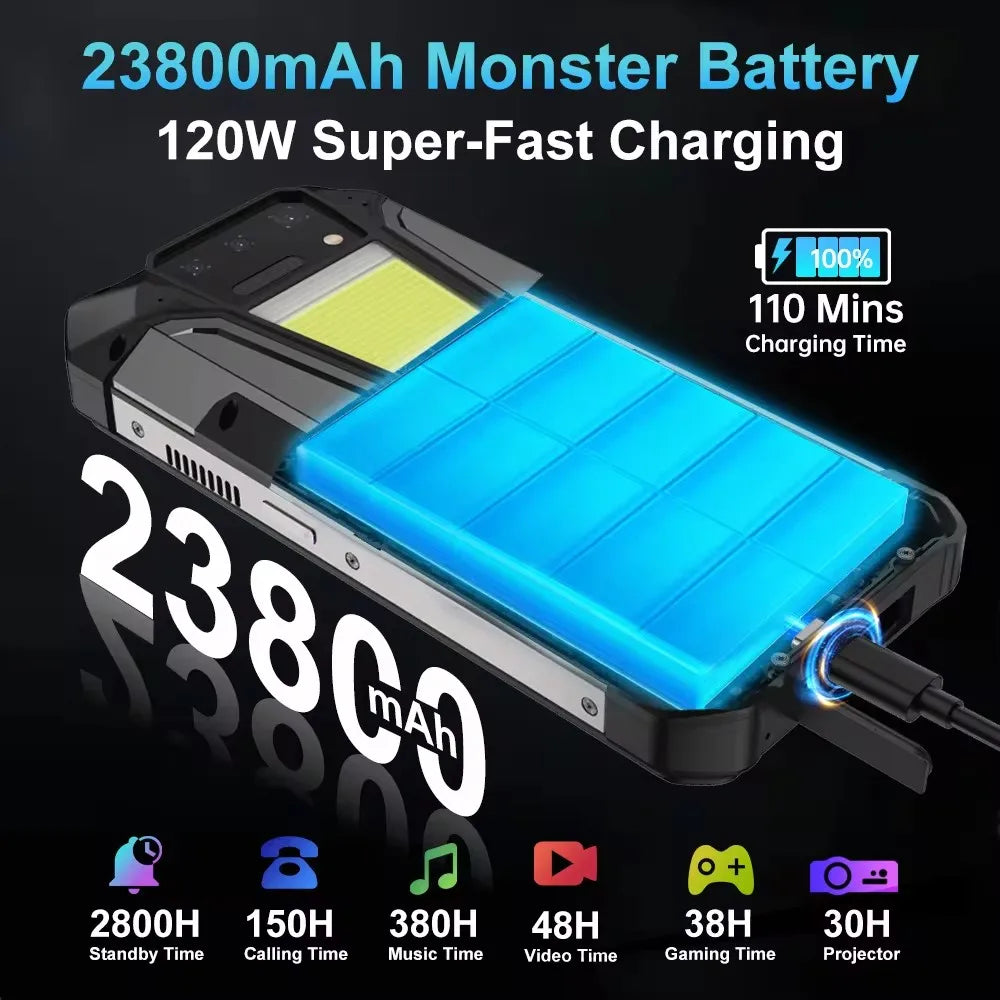8849 Tank 2 PRO Projector Rugged Smartphone Android 2.4K 24GB 512GB 100MP Camera 23800mAh 120W Dual Sim OTG Phone - Mleem