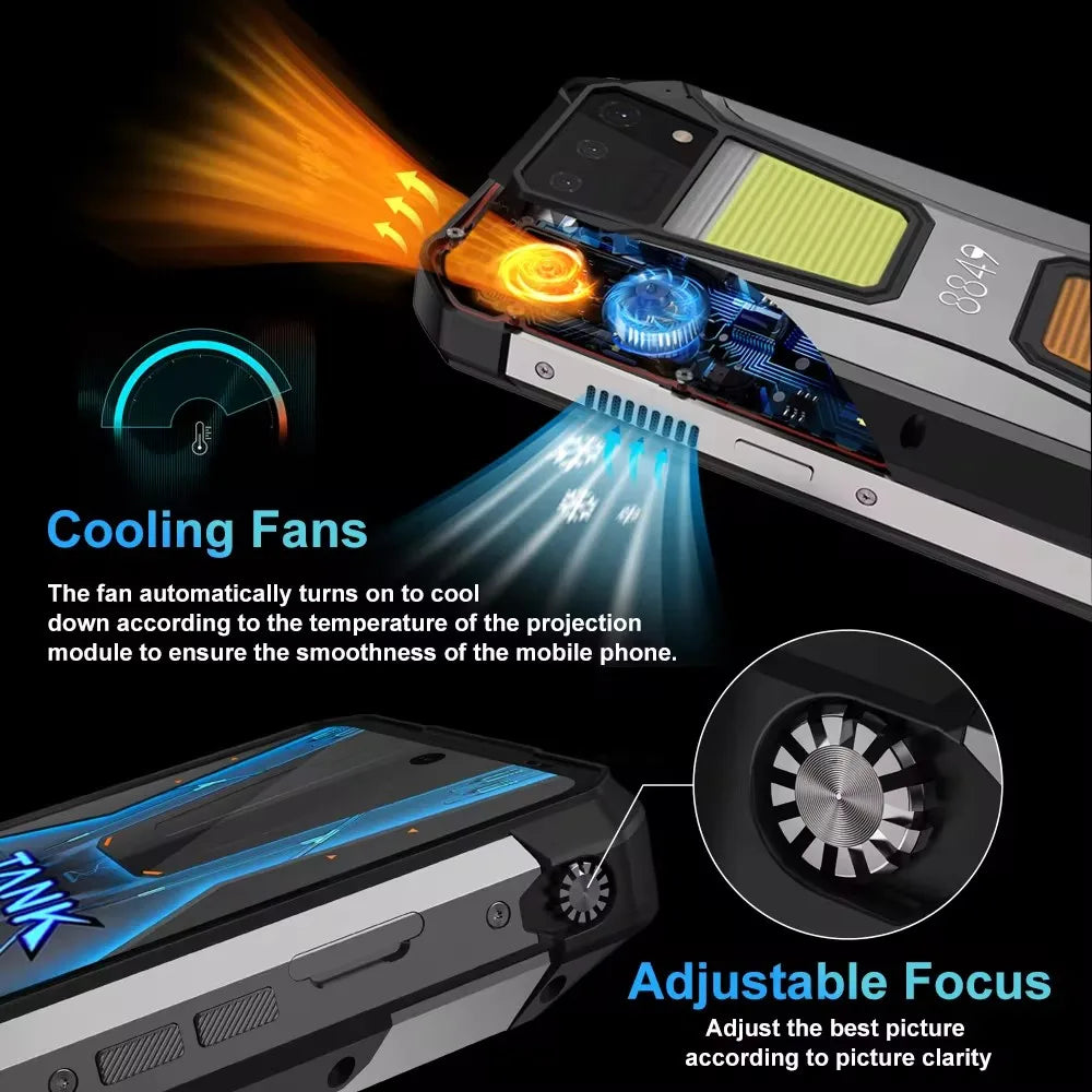 8849 Tank 2 PRO Projector Rugged Smartphone Android 2.4K 24GB 512GB 100MP Camera 23800mAh 120W Dual Sim OTG Phone - Mleem
