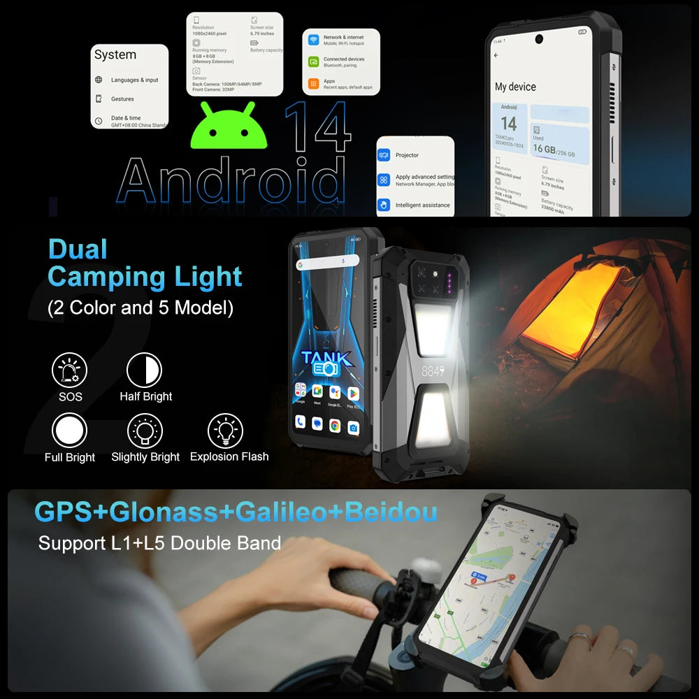 8849 Tank 3S Rugged Smartphone with Projector 24GB RAM 256GB ROM Dimensity 8200 5G 50MP Main Camrea 64MP Night Vision Dual Sim - Mleem