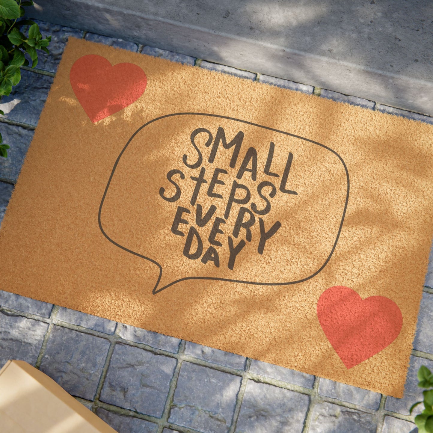 Inspirational Doormat, Small Steps Every Day Welcome Mat, Heart Design Entry Rug, Motivational Home Decor, Housewarming Gift