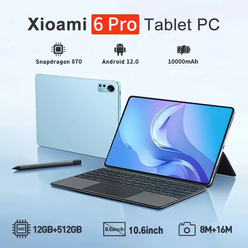 New Global Pad 6 Pro HD Screen 11.6-inch Tablet Snapdragon 870 Android 12 10000mAh 16GB+1TB tablette PC 5G Dual SIM Card Or WIFI - Mleem