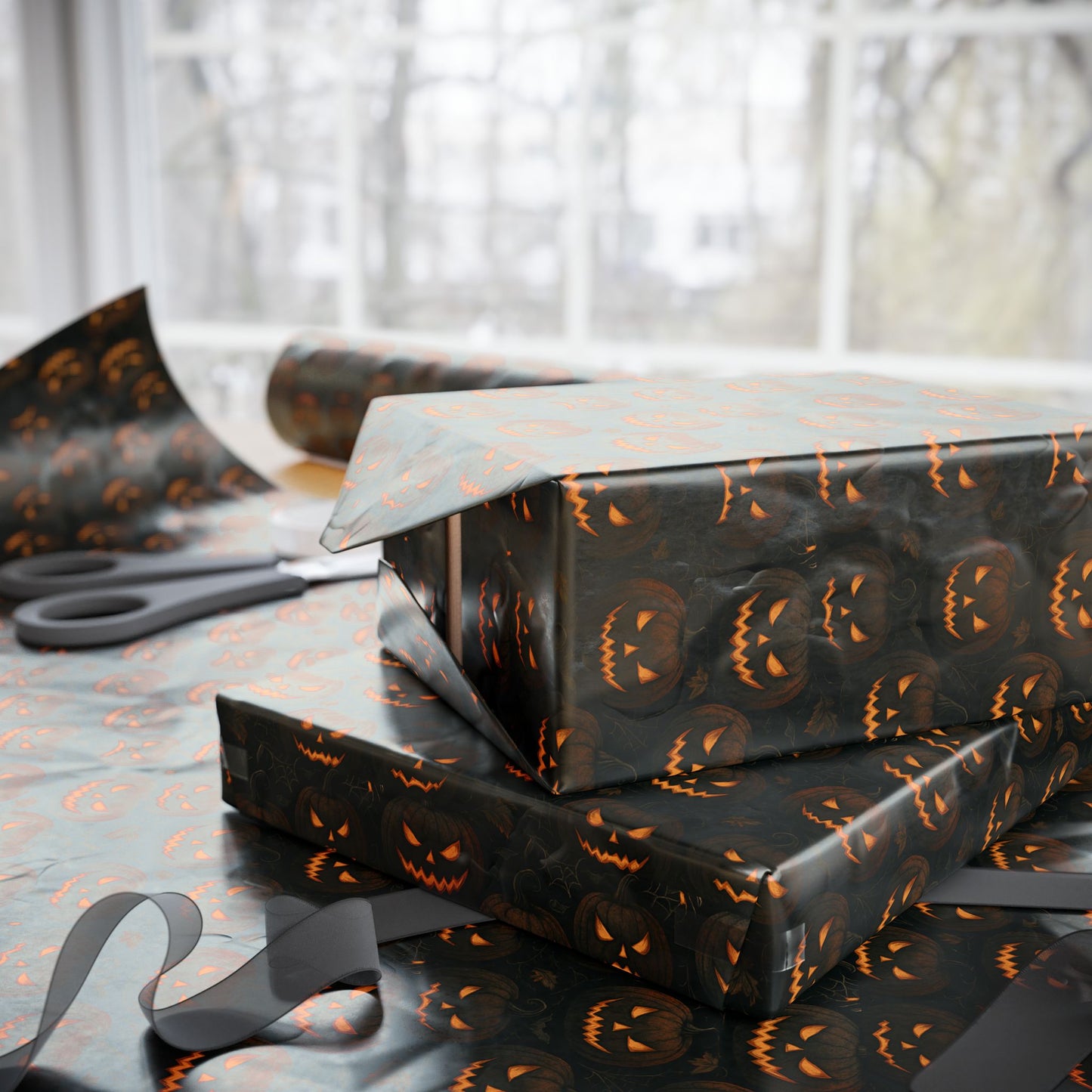 Halloween Pumpkin Wrapping Paper, Festive Gift Wrap for Fall Celebrations, Unique Holiday Supplies, Trick-or-Treat Decor, Party Favors