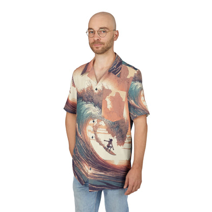 Surfing Waves Hawaiian Shirt, Tropical Vacation Shirt, Unisex Button-Down, Beach Party Outfit, Summer Casual Wear, AOP Surf Design