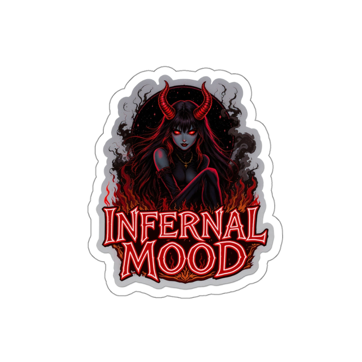 Infernal Mood Die-Cut Stickers, Gothic Aesthetic Stickers, Devilish Laptop Decor, Alternative Lifestyle, Gift for Dark Art Lovers