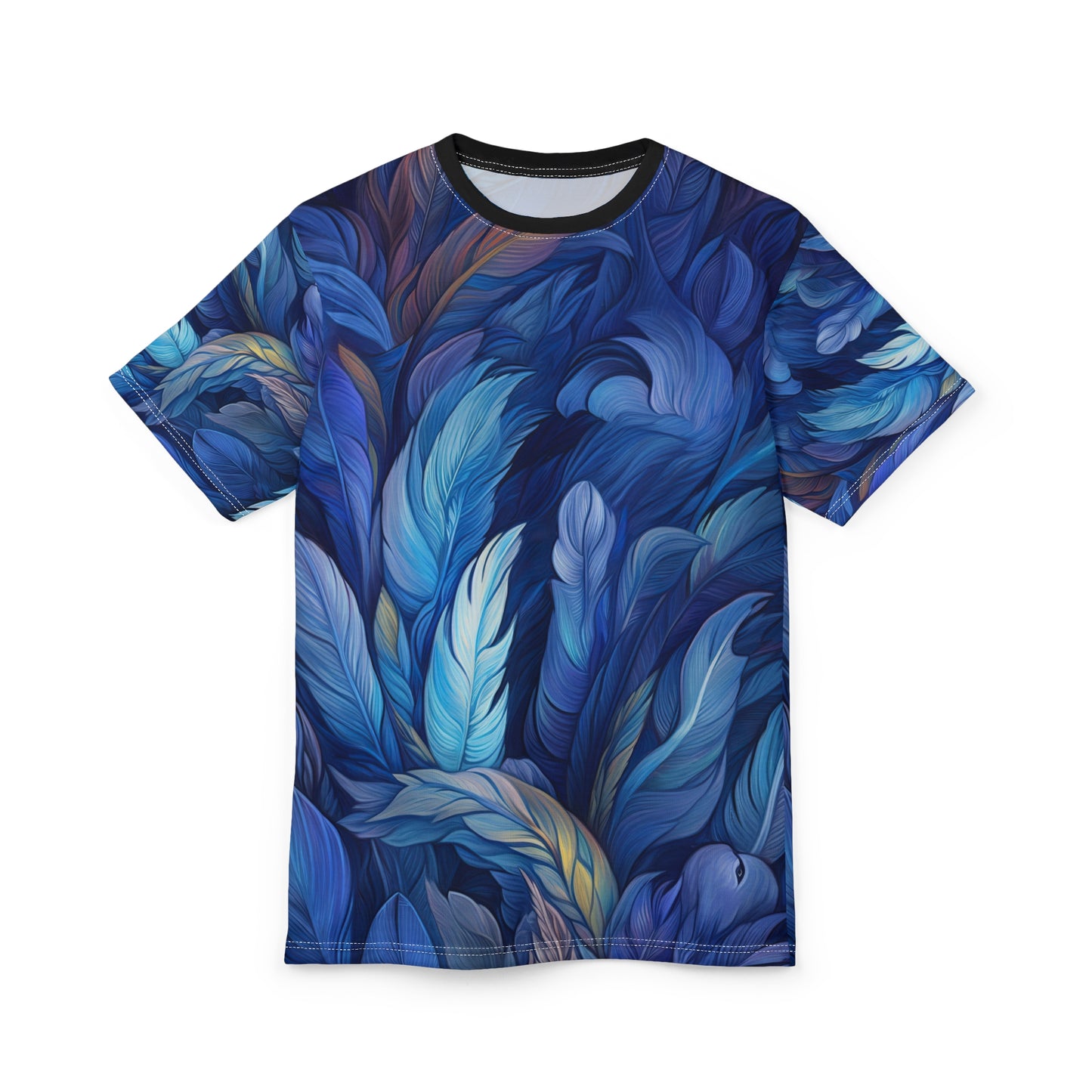 Tropical Leaf Print Unisex Cut & Sew Tee - Vibrant Coral & Navy Design for Casual Style