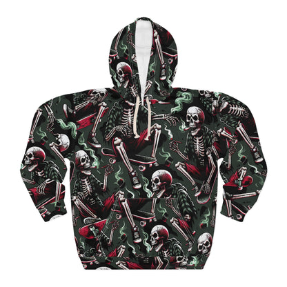 Skeleton Skateboarding Unisex Hoodie, Halloween Fashion, Skull Pullover, Streetwear Style, Cozy Hoodie for Skaters