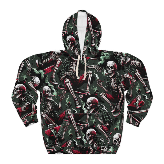 Skeleton Skateboarding Unisex Hoodie, Halloween Fashion, Skull Pullover, Streetwear Style, Cozy Hoodie for Skaters