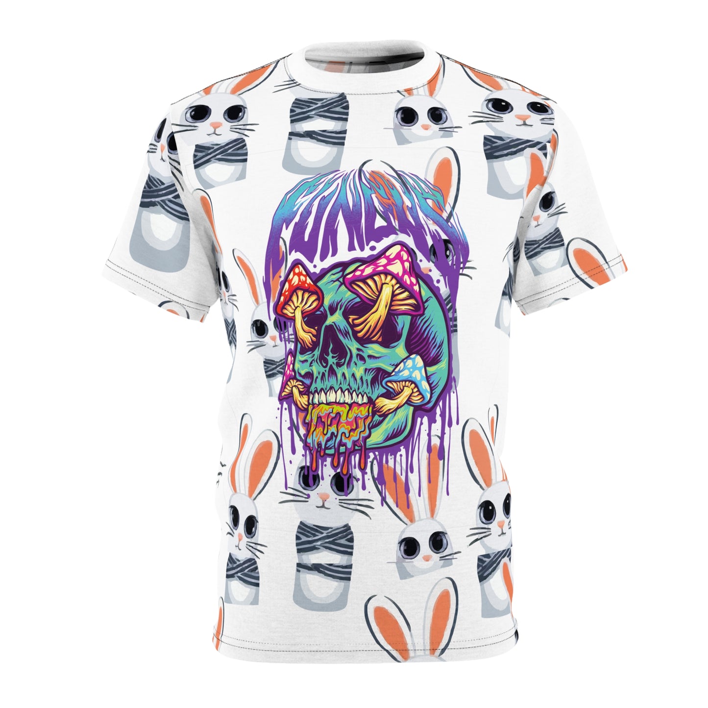 Vibrant Unisex Graphic Tee - Skull & Bunny Art, Vintage Shirt, Hippie Style, Festival Wear, Unique Gift