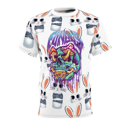 Vibrant Unisex Graphic Tee - Skull & Bunny Art, Vintage Shirt, Hippie Style, Festival Wear, Unique Gift